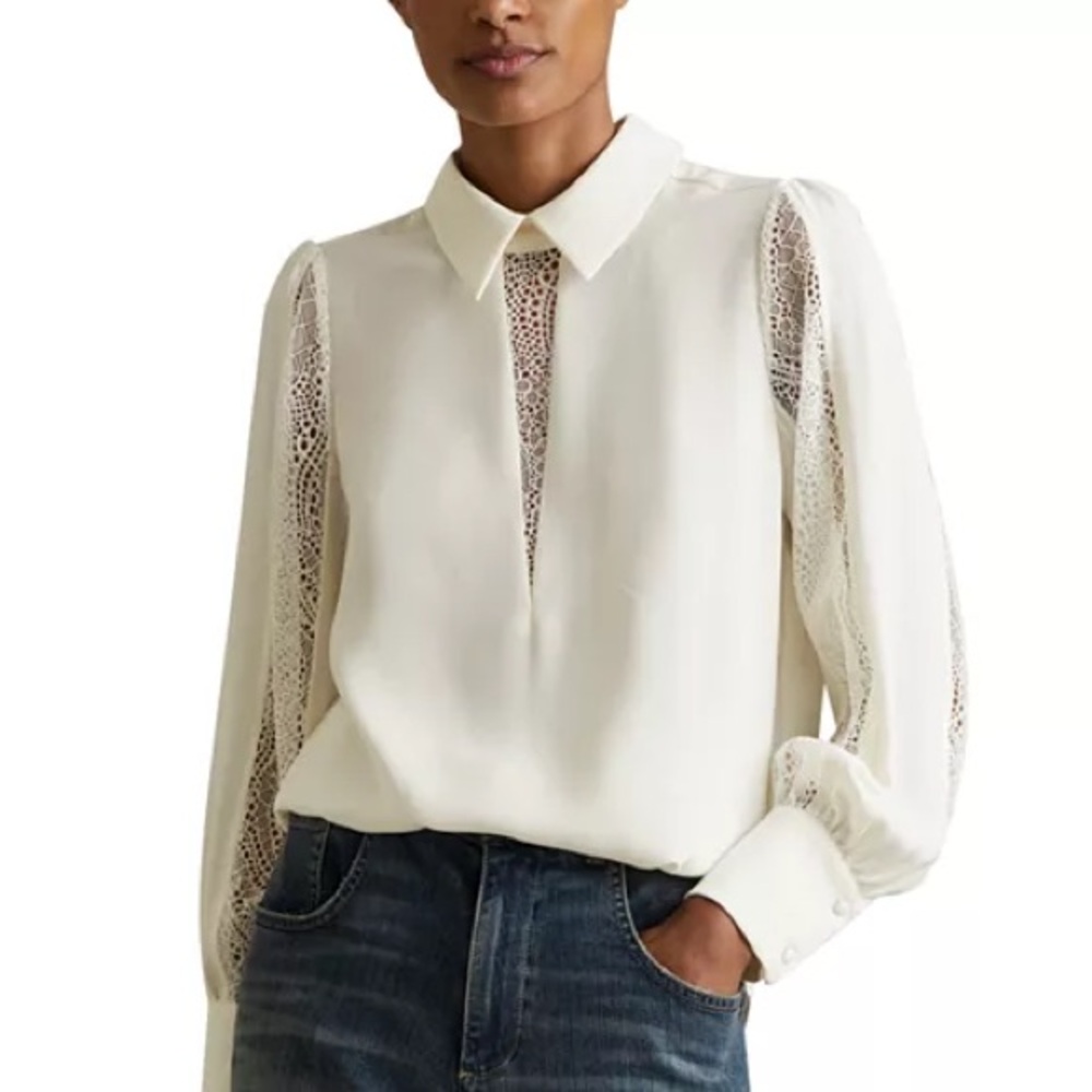 Reiss Renata Lace Inset Top, US 10, NWT
